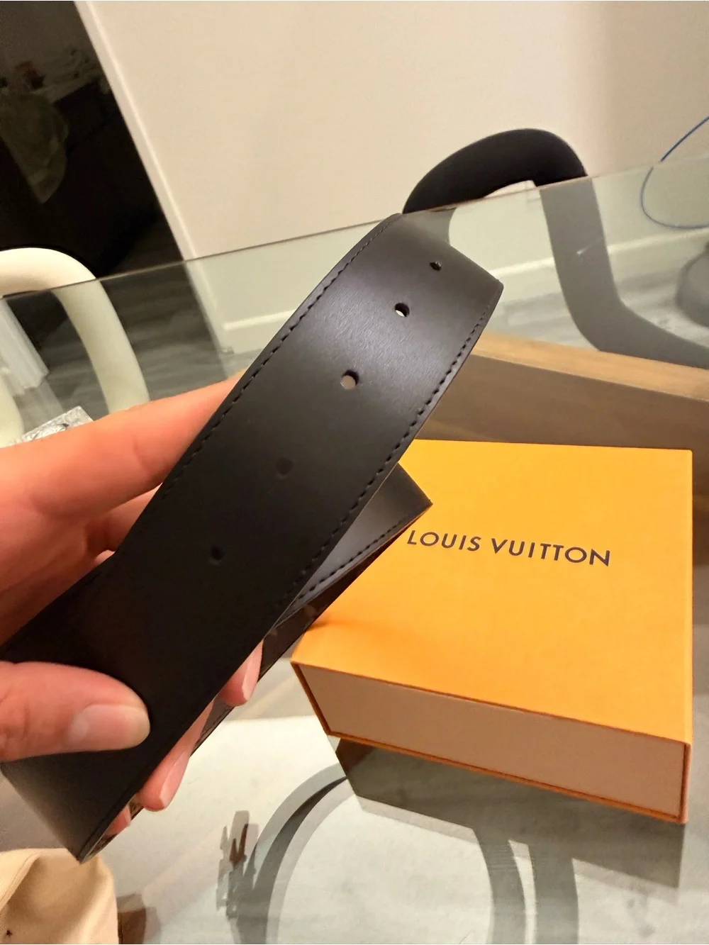 Louis Vuitton Black Leather LV Initiales Men's Belt with Silver Buckle